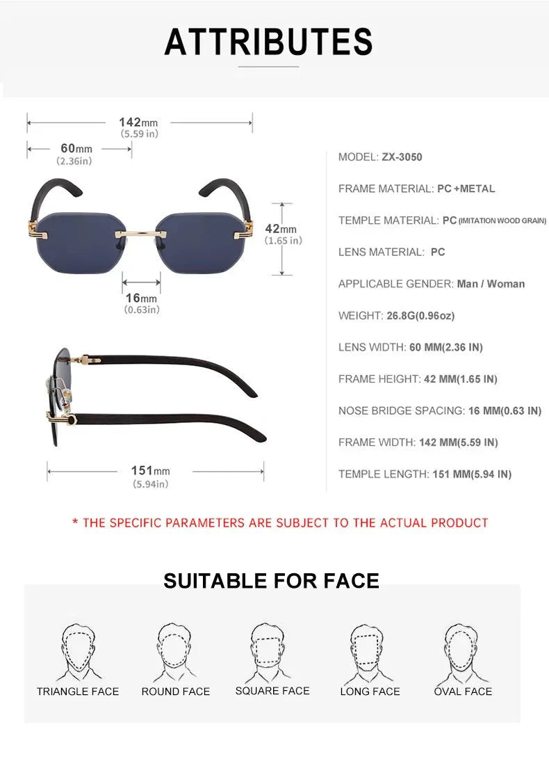 Vintage Square Rimless Sunglasses | Frameless UV Protection Eyewear for Men