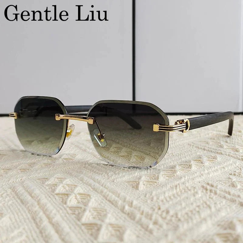 Vintage Square Rimless Sunglasses | Frameless UV Protection Eyewear for Men