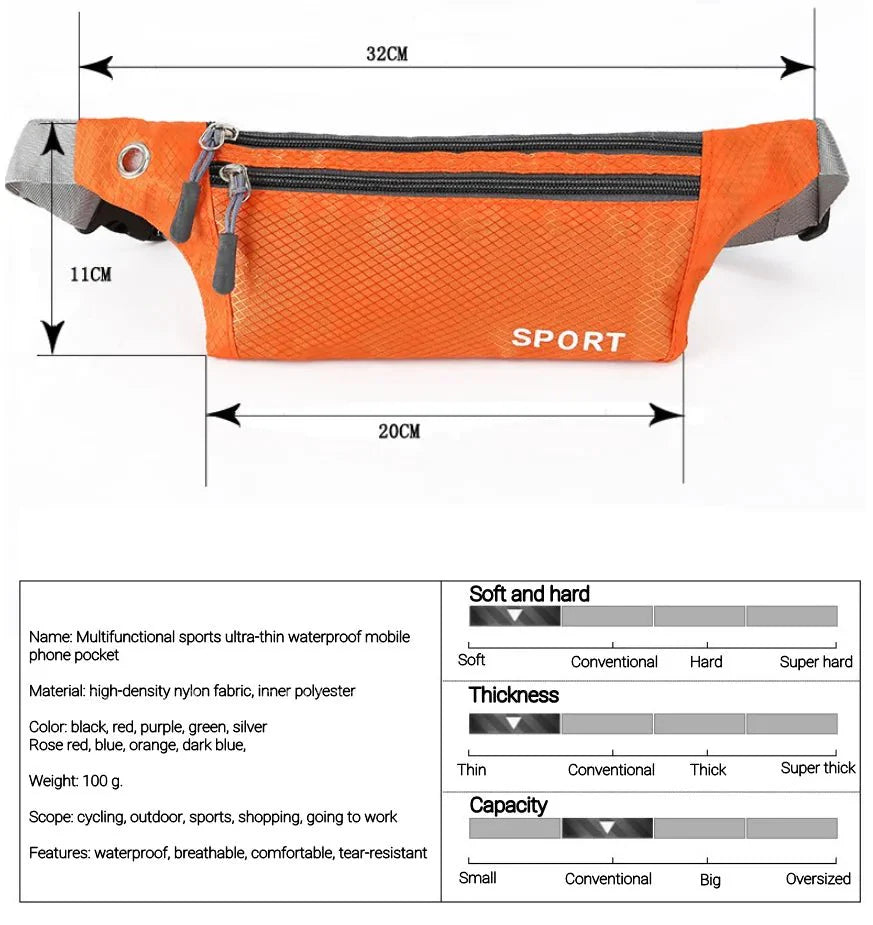 Waterproof Sports Waist Bag – Lightweight Chest & Shoulder Zip Pouch